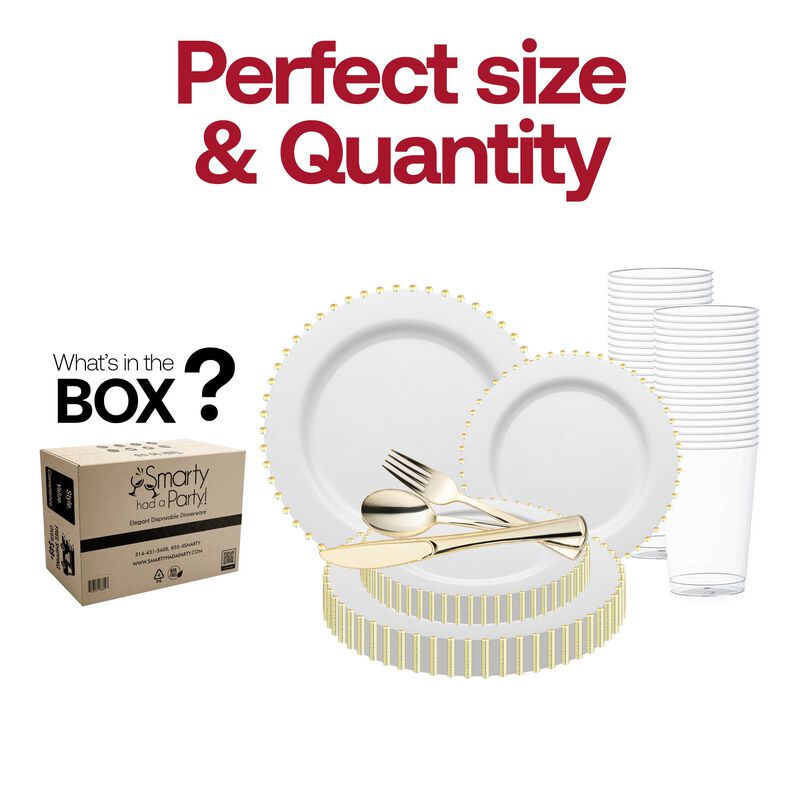 White with Gold Pearl String Round Plastic Wedding Value Set (120 Sets) image number 3