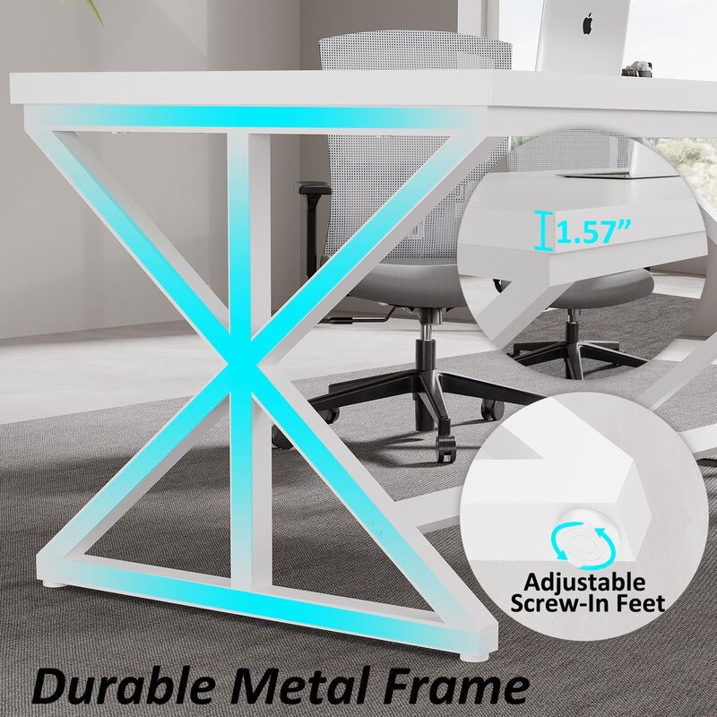 Top True Wood Computer Desk, Modern Writing Desk with Metal Frame for Home Office image number 4