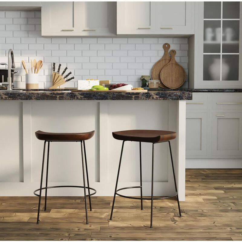 Carolina Living Diya 24.5 Counter Stool - Set of 2 - Chestnut Seat - Black Base