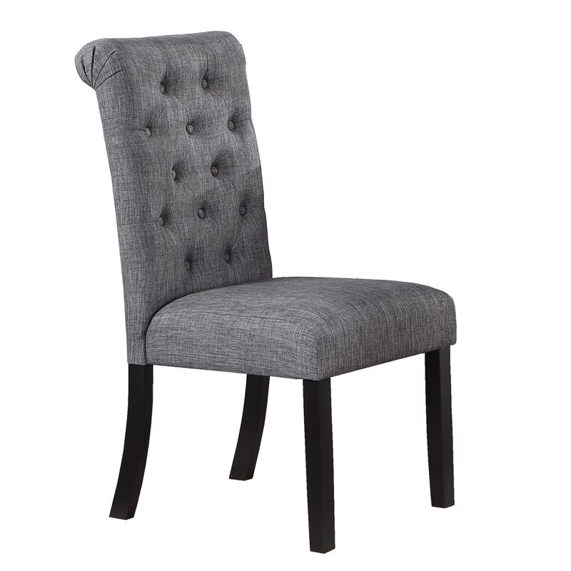 Charcoal Fabric Set of 2 Dining Chairs Contemporary Plush Cushion Side Chairs Nailheads Trim Tufted Back Chair Kitchen Dining Room image number 1