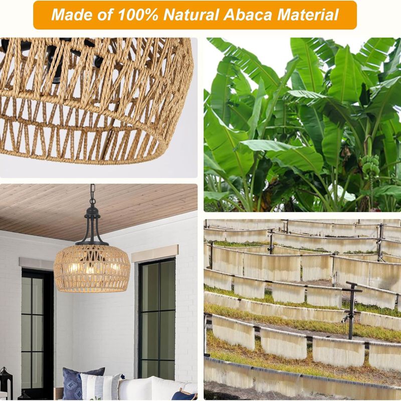 ELEMENT ACE 3-Light Boho Rattan Woven Ceiling Hanging Chandelier Pendant Light Fixture for Dining Room Kitchen Bedroom Island Hallway Entryway image number 3