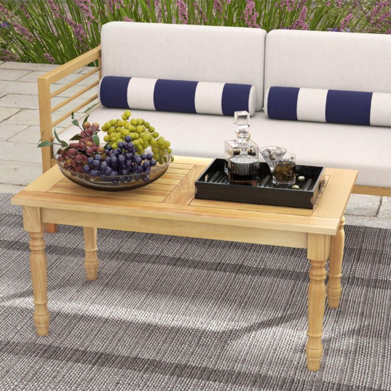 Hivvago Patio Coffee Table with Solid Teak Wood Structure and Slatted Tabletop