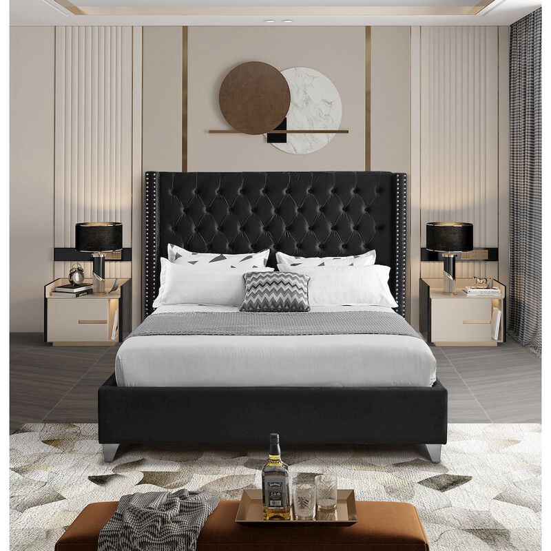 Meridian Furniture Aiden Black Velvet King Bed