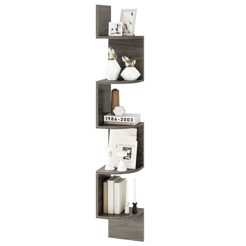 5-Tier Corner Wall Shelf, Floating Bookshelf and Storage Rack for Living Room or Office