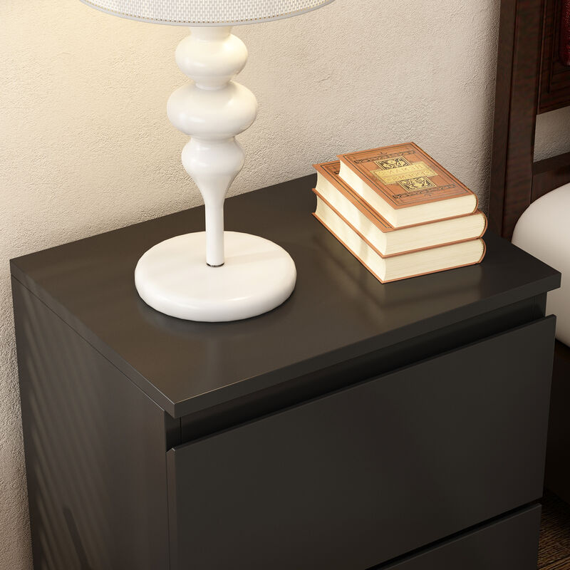 FUFU&GAGA Modern Black Nightstand with 2 Drawers and Storage Compartments, Sleek Design (15.7" W x 11.6" D x 18.9" H), Black