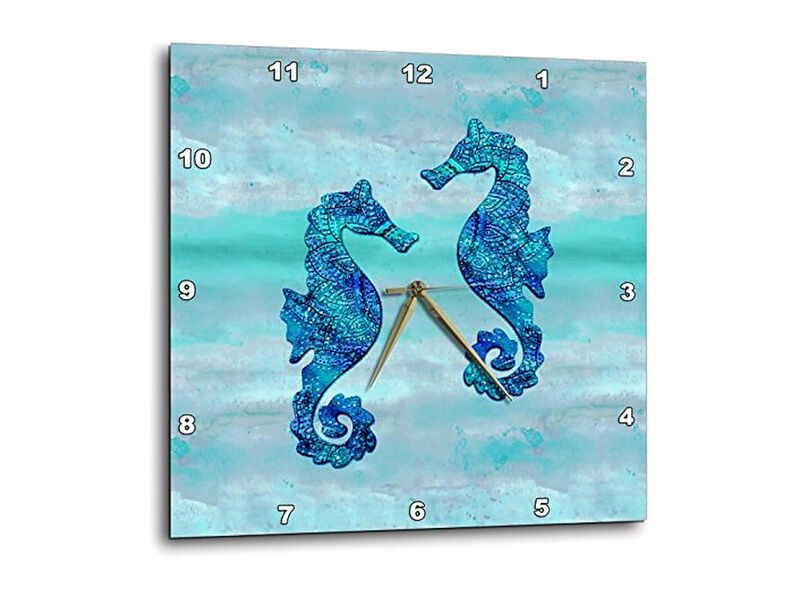 Seahorses Couple Ink Blue Wall Clock 13 Inch Home Decor image number 0