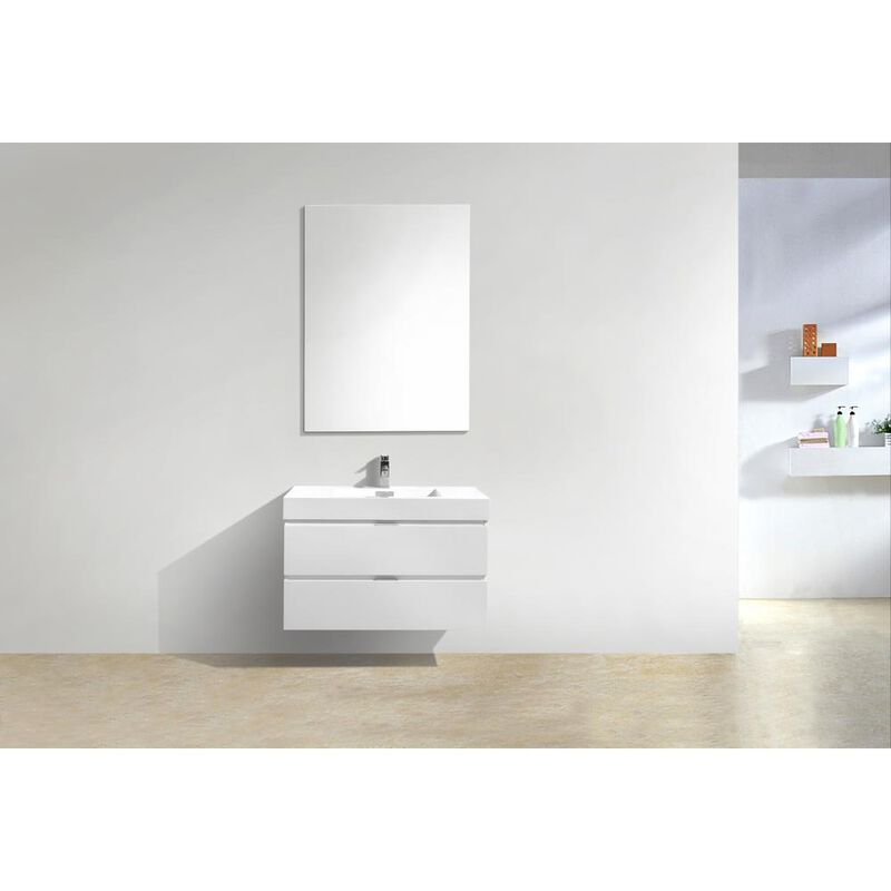 Kubebath Bliss 36 High Gloss White Wall Mount Modern Bathroom Vanity