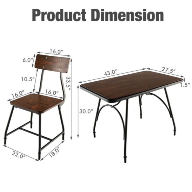 43 x 27.5 Inch Industrial Style Dining Table with Adjustable Feet-Rustic Brown
