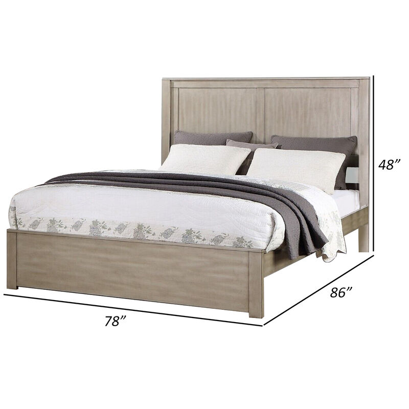 Kali Platform King Size Bed, Panel Rectangular Design, Light Tan Wood Frame - Benzara