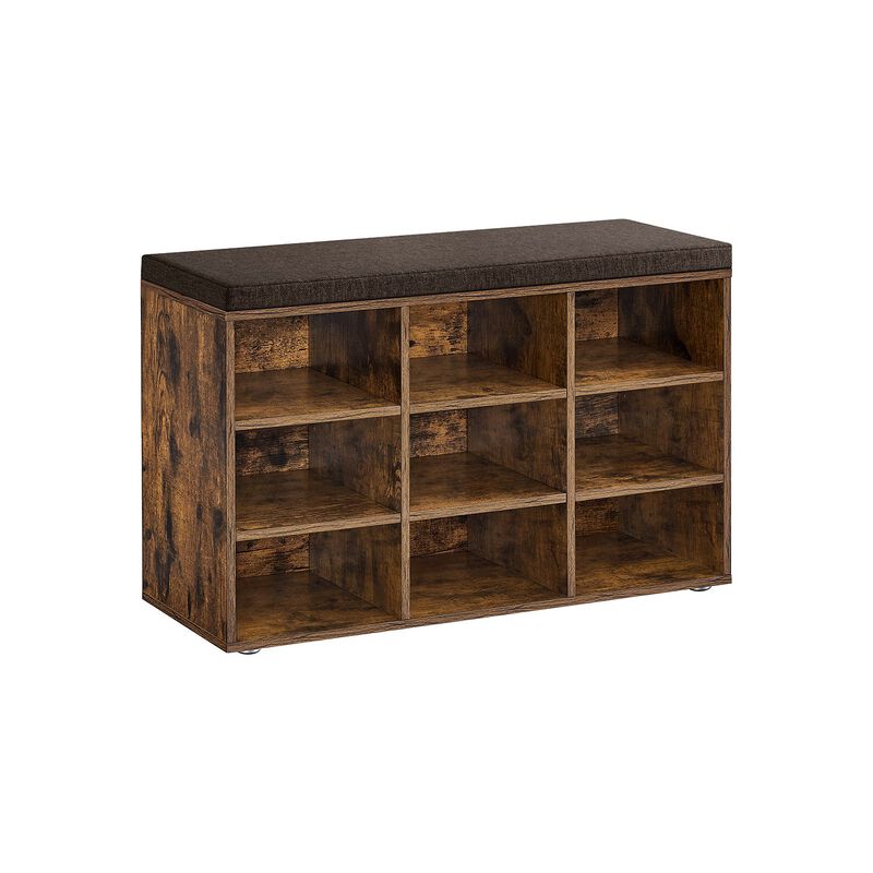 Cubbie Shoe Cabinet with Cushion Seat and Adjustable Shelves - Storage Bench for Entryway