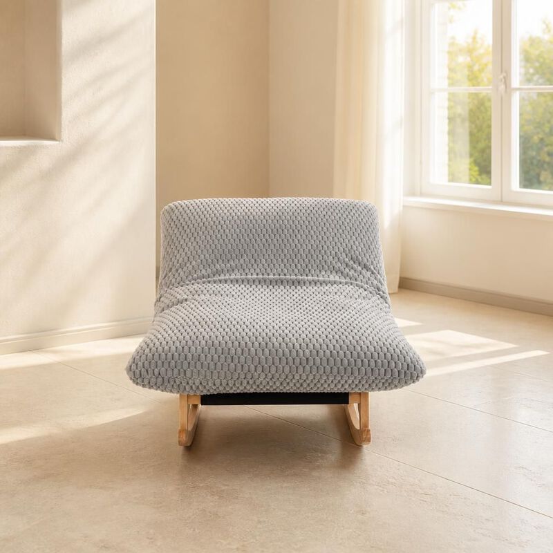 GOODSILO Armless Bean Bag Rocking Chair with Solid Wood Frame, Casual Single Lazy Sofa with Backrest for Living Room and Bedroom Seating image number 3