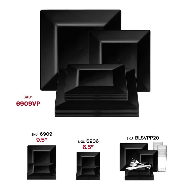 Black Square Plastic Plates Dinnerware Value Set (40 Sets) image number 6
