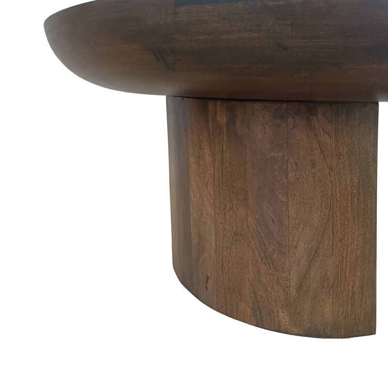 35 Inch Coffee Table, Handcrafted Round Mango Wood Top, Modern Curved Tripod Legs, Walnut Brown - Benzara