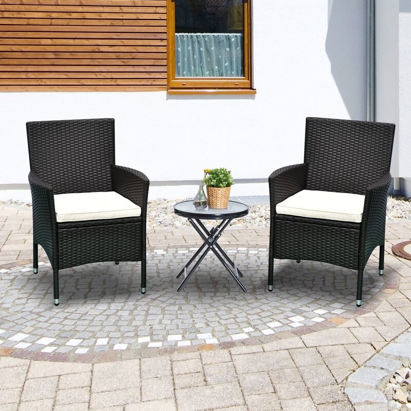 Alfresco Dining Pair: Dark Coffee Stackable Rattan Chairs with Cushions