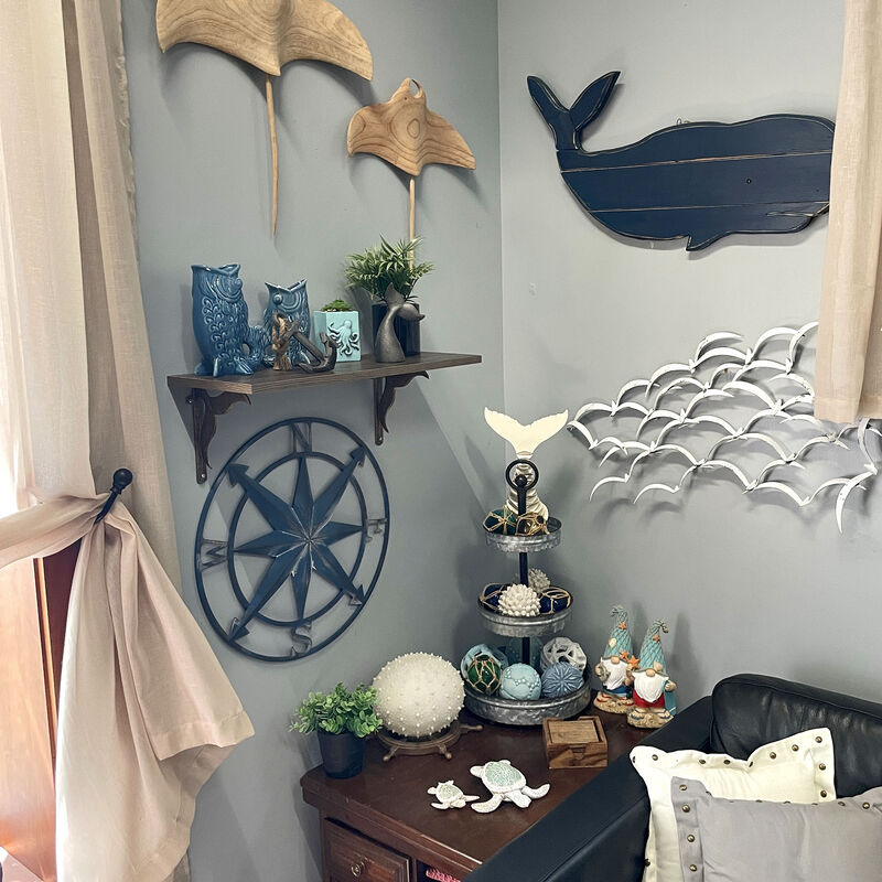 20 Inch Distressed Metal Compass Rose Nautical Wall Decor Indoor Outdoor, Blue image number 7