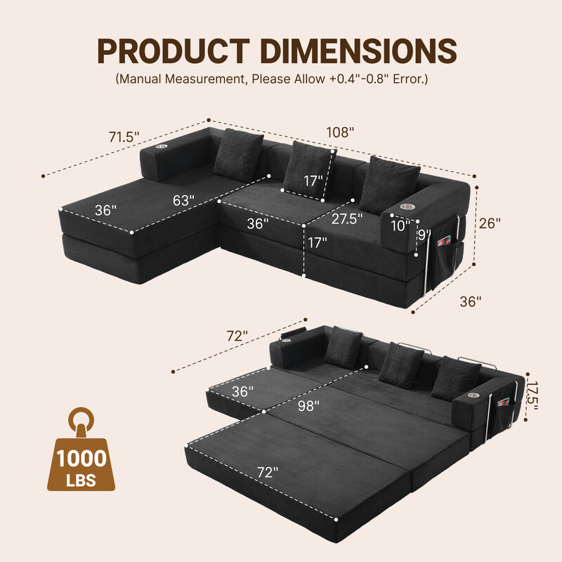 Mernri 108'' Modular Sectional Sleeper Sofa image number 3