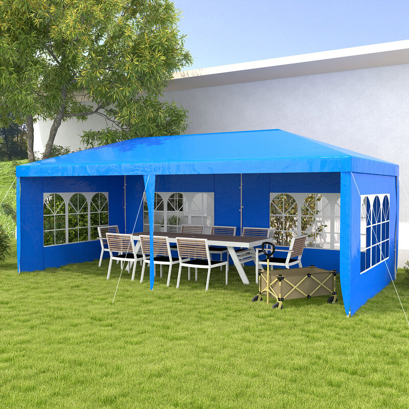 Outsunny 9.6' x 19' Large Party Tent, Outdoor Event Shelter, Gazebo Canopy with 4 Removable Window Sidewalls for Weddings, Picnics, Blue