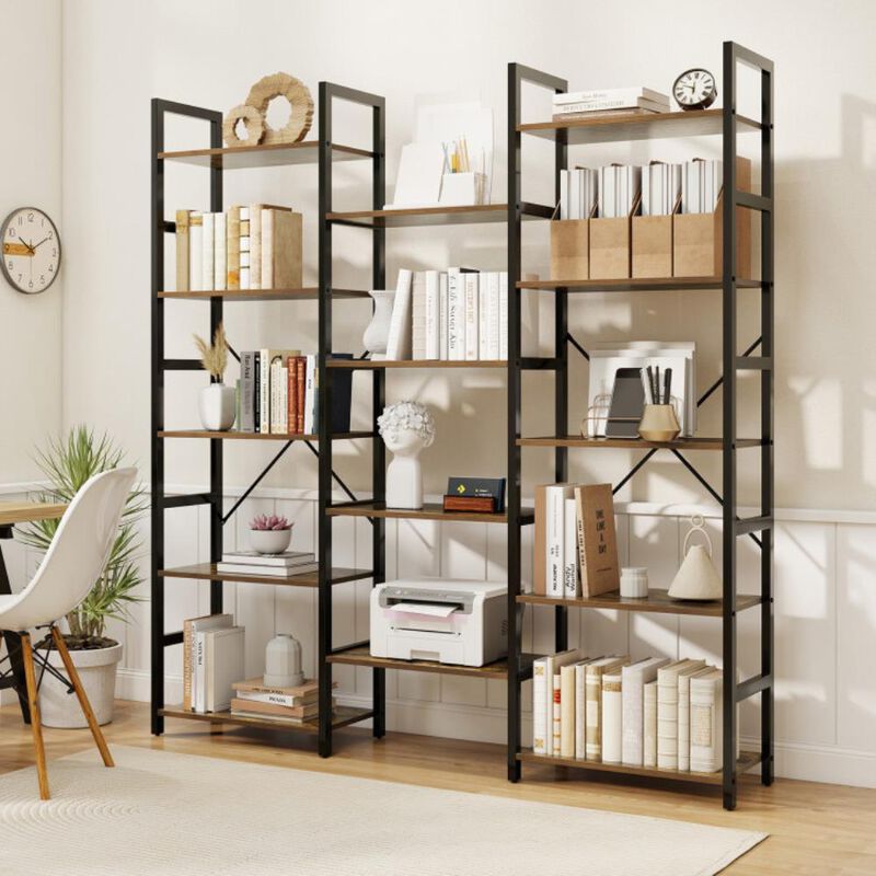 Hivvago 5-tier Triple Wide Heavy-duty Metal Frame Industrial Bookshelf