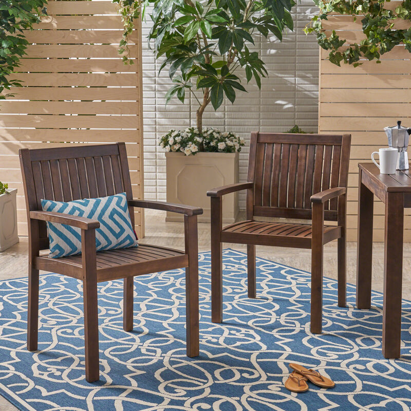 Merax Acacia Wood Outdoor Indoor Dining Chairs 2PCS
