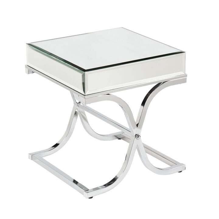 Hivvago 22 Inch Silver And Clear Mirrored Glass Square End Table