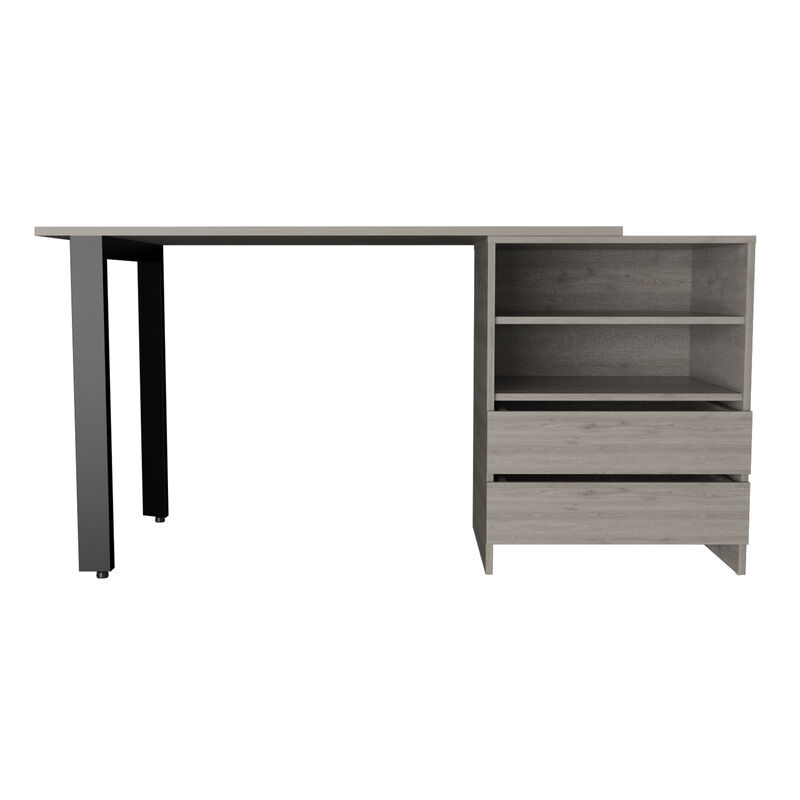 DEPOT E-SHOP Austral 120 Writing Desk, Two Legs, Two Drawers, Two Shelves, Light Gray