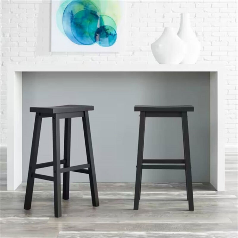 Saddle Seat Barstools Set of 2 &ndash; Farmhouse Style Wood Bar Height Chairs for Kitchen or Breakfast Bar