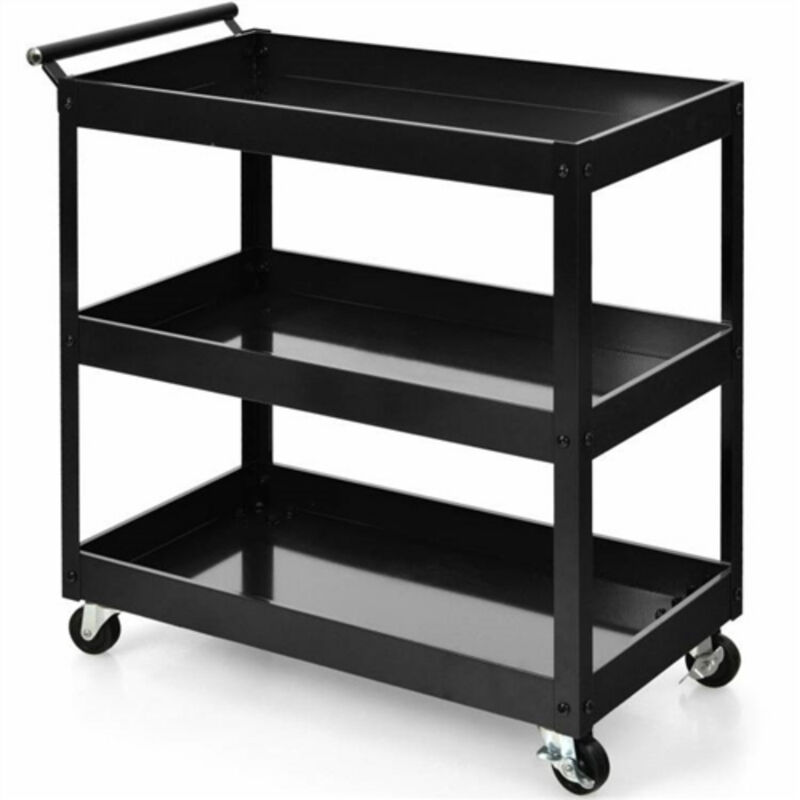 Steel Frame Kitchen Serving Utility Cart on Wheels with 2 Bottom Shelves