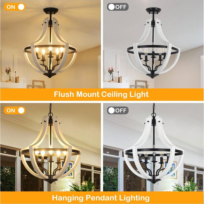 ELEMENT ACE 5-Light Adjustable Chandelier Pendant or Flush Mount Ceiling Light Fixture for Dining Room Kitchen Island Living Room Foyer Entryway Bedroom image number 5