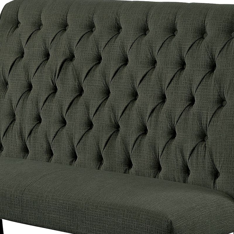 Button Tufted Fabric Upholstered Wooden Love Seat Bench, Beige and Black-Benzara