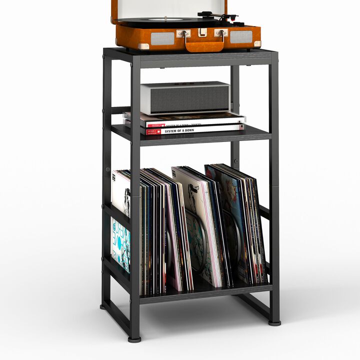 ZEXVIDA 3-Tier Vinyl Record Player Stand, End Table for Album Storage, 28"" H Record Player Stand with Storage Up to 120 Albums