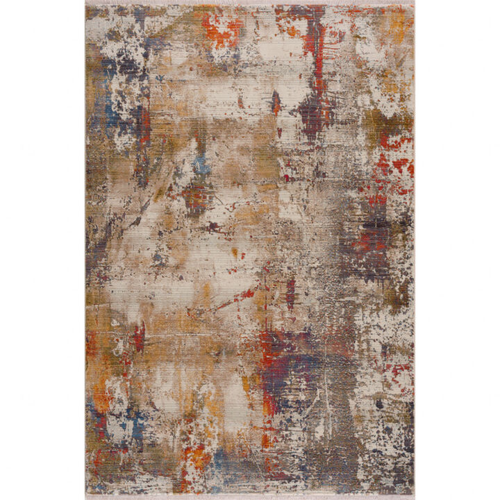 4 X 6 gray And Ivory Abstract Power Loom Distressed Stain Resistant Area Rug