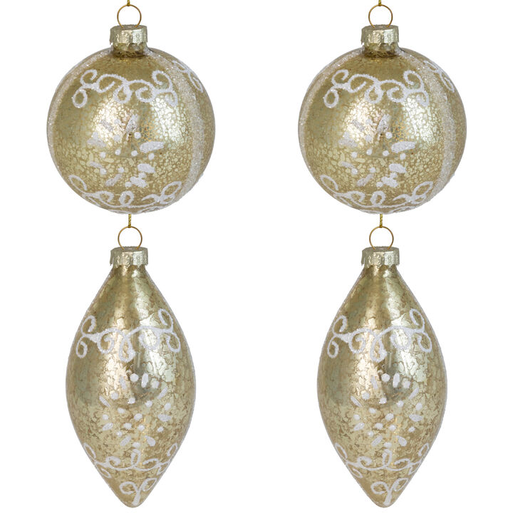 Glittered Christmas Ball and Finial Glass Ornaments - 5" - Gold - 4ct