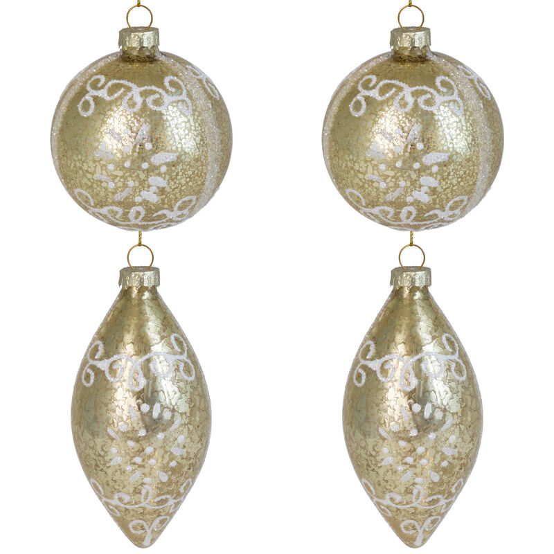Glittered Christmas Ball and Finial Glass Ornaments - 5" - Gold - 4ct image number 1