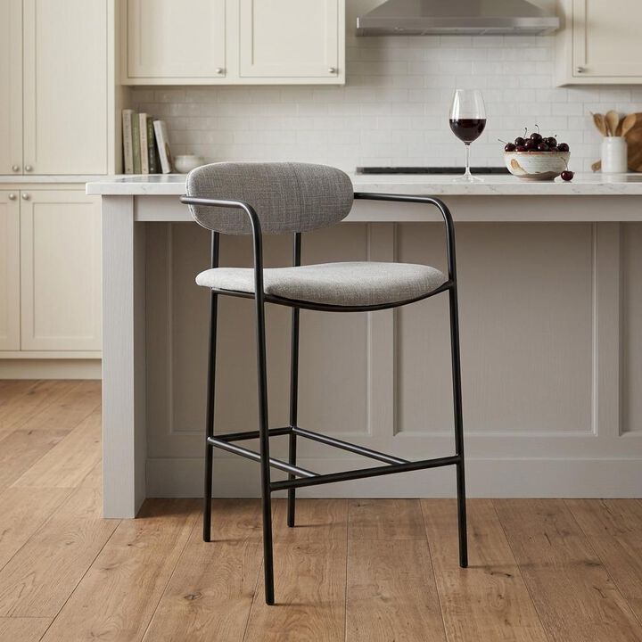 HomeRoots 27" Gray And Black Upholstered And Metal Counter Height Bar Chair