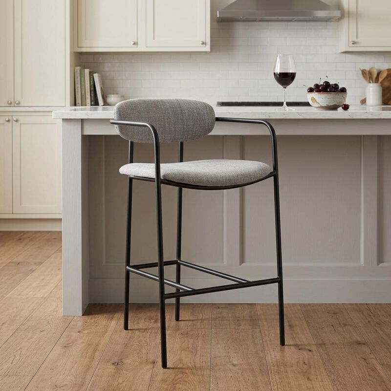 HomeRoots 27" Gray And Black Upholstered And Metal Counter Height Bar Chair image number 1