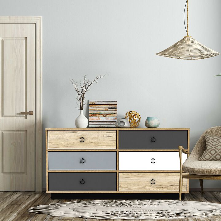 6 Drawers Double Dresser Accent Storage Tower for Bedroom Hallway Entryway