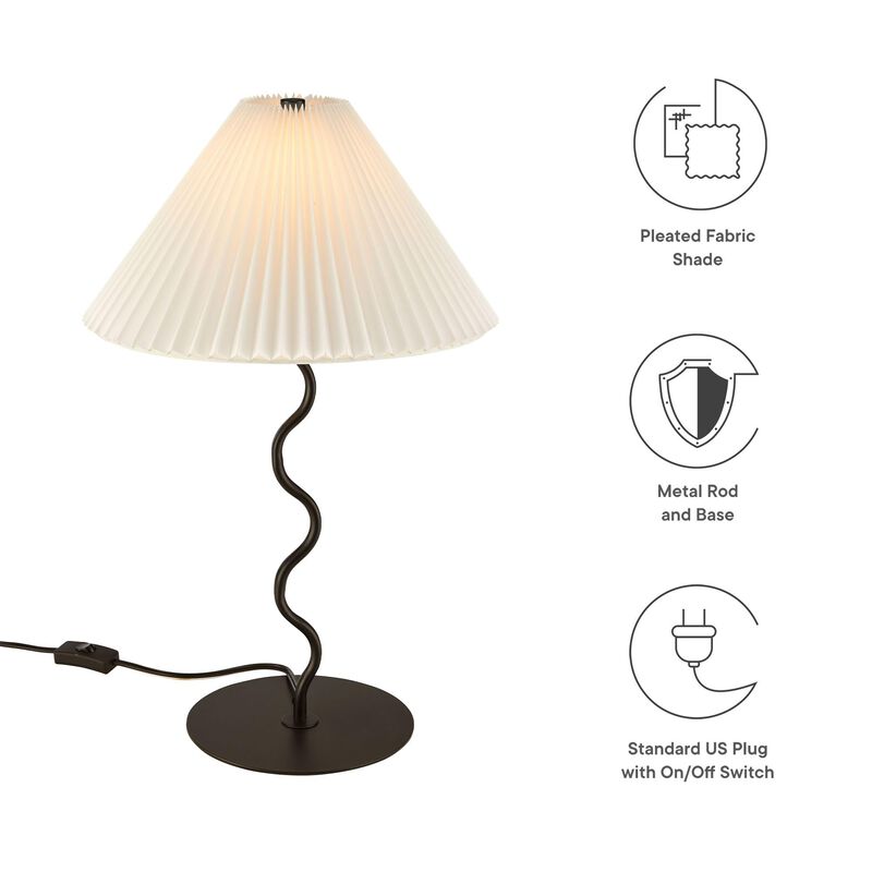 Modway Wave Squiggle Table Lamp in Black - Modern Table Lamp with Pleated Lamp Shade - Aesthetic Accent Lamp - Ambient Lighting for Bedroom, Living Room, and Entry Table image number 1