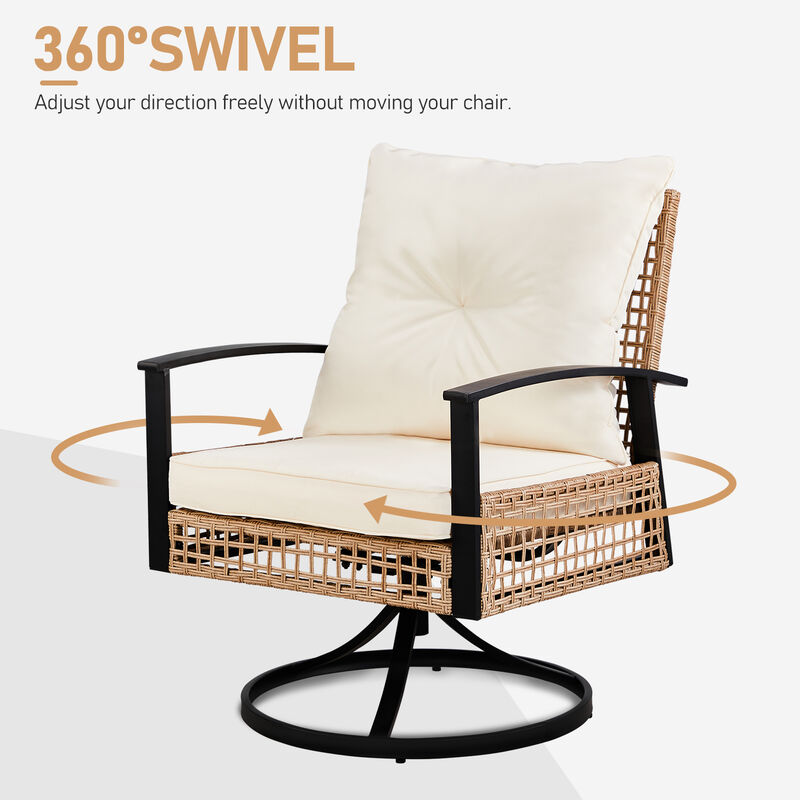 3-Piece Outdoor Wicker Patio Set &ndash; 2 Swivel Rocker Chairs and 1 Table for Comfortable Porch or Garden Seating image number 6