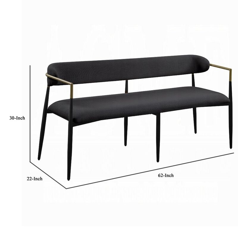 Vonn Bench, Open Padded Back and Black Upholstery, Wood Metal Frame image number 4