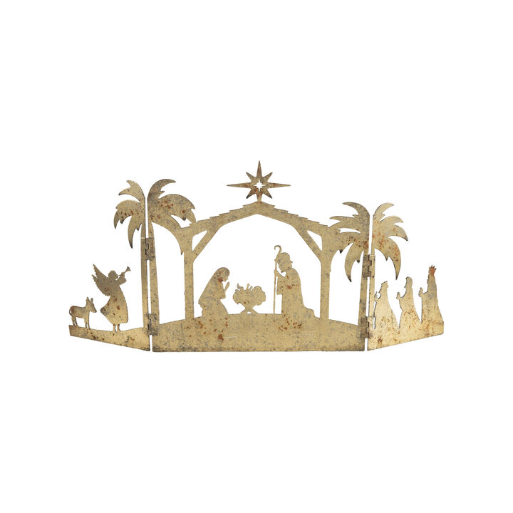 Distressed Gold Iron Nativity Mantle Scene