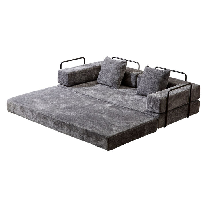 Chenille Floor Sofa Bed &ndash; Comfy Futon Couch with Pillow and Back Support