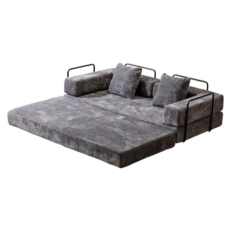 Chenille Floor Sofa Bed &ndash; Comfy Futon Couch with Pillow and Back Support