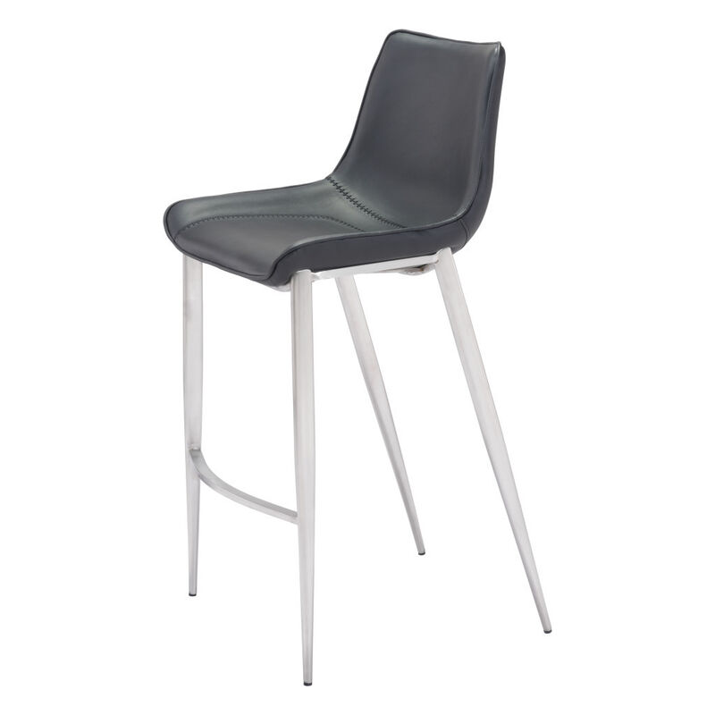 Hivvago Set of Two 30 Inch Black And Silver Steel Low Back Bar Height Bar Chairs