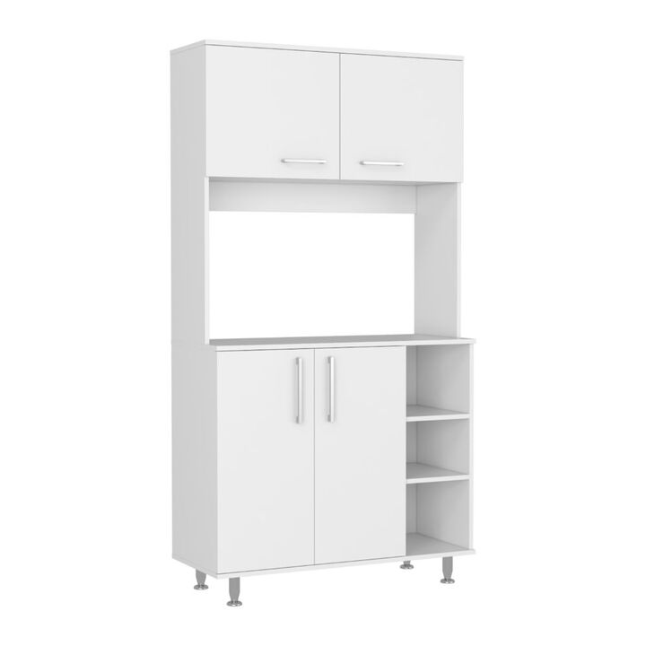DEPOT E-SHOP Malta Kitchen Pantry Double Door Cabinet, Four Legs, Three Shelves, White