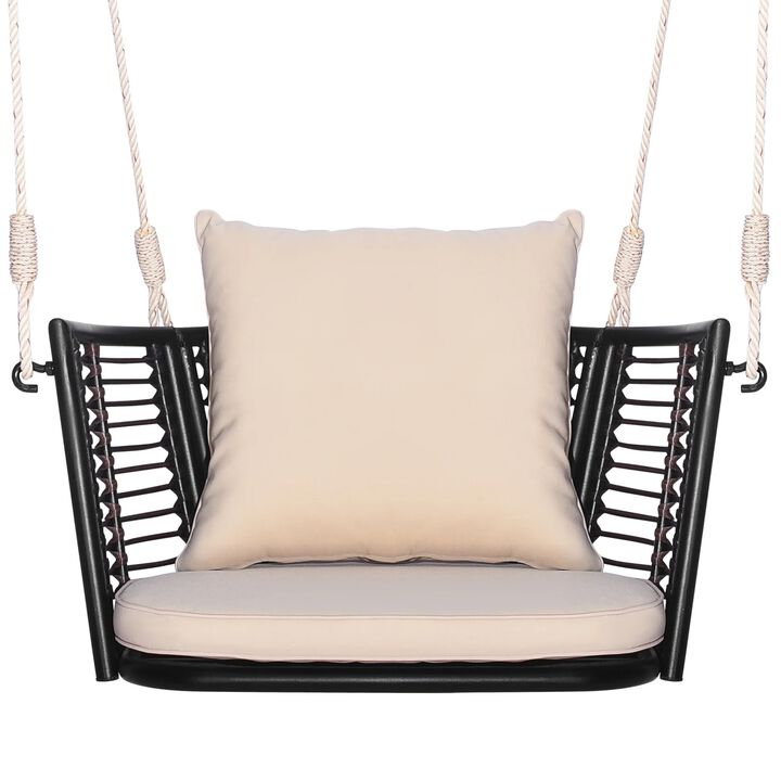 Mondawe Porch Swing Patio Hanging Rattan Chair with Zippered Cushions and Rope