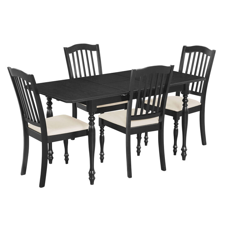Mid-Century 5-Piece Extendable Dining Table Set Kitchen Table Set with 15 inch Butterfly Leaf for 4, Espresso
