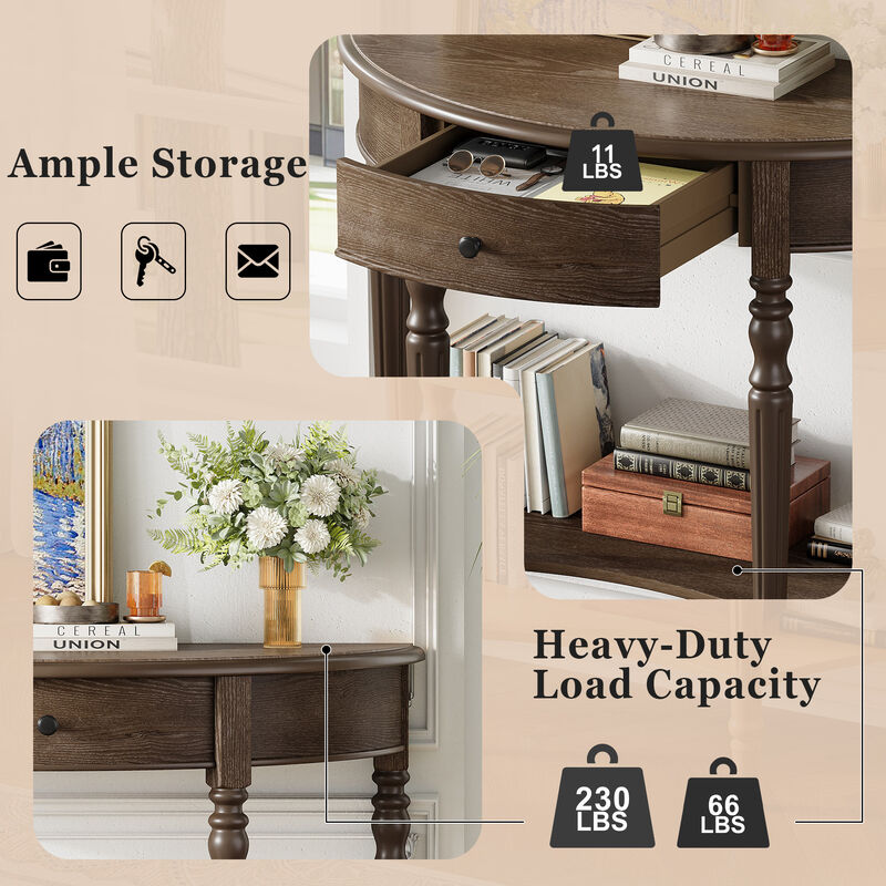 Merax Space-Saving Half-Moon Entryway Table with Storage Drawer & Lower Shelf image number 6