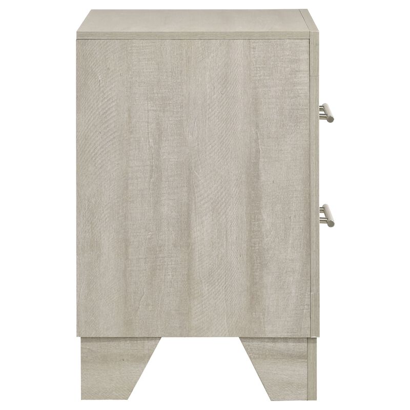 Qanto Rustic Nightstand with 2 Drawers, Chrome Handles, Cream Wood image number 6