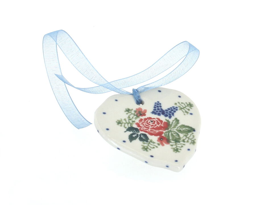 Blue Rose Polish Pottery Winter Bells Heart Ornament