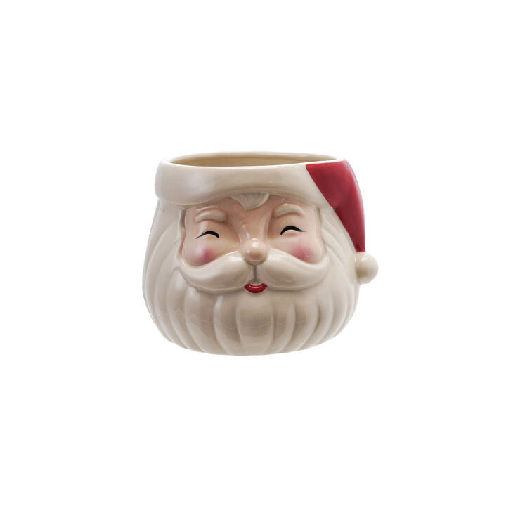 Stoneware Santa Head Shaped Planter, Red and White